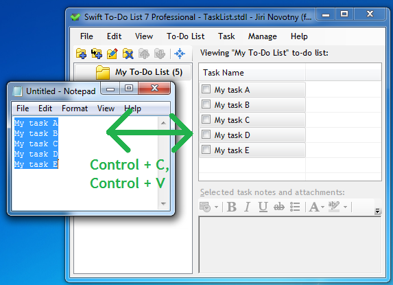 Copy tasks in and out of the to-do list program