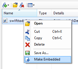 Convert file shortcut attachment to embedded file attachment