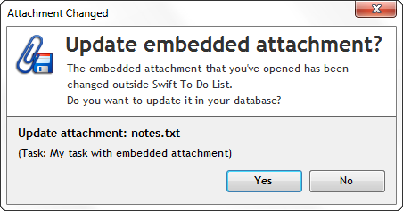 Updating embedded attachment