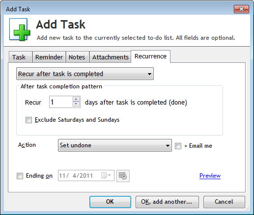 Recur tasks after completion