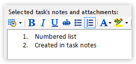 Numbered list in task notes