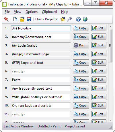 Insert text with hotkeys with FastPaste