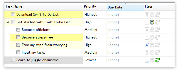 Colors in Task Name column based on priorities